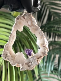 Image 3 of QUARTZ GEODE PENDANT WITH AMETHYST POINT- ELECTROPLATED