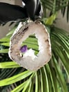 QUARTZ GEODE PENDANT WITH AMETHYST POINT- ELECTROPLATED