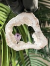 QUARTZ GEODE PENDANT WITH AMETHYST- ELECTROPLATED. 