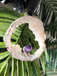 Image 1 of QUARTZ GEODE PENDANT WITH AMETHYST- ELECTROPLATED. 