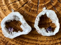 Image 3 of QUARTZ GEODE PENDANT WITH AMETHYST- ELECTROPLATED. 