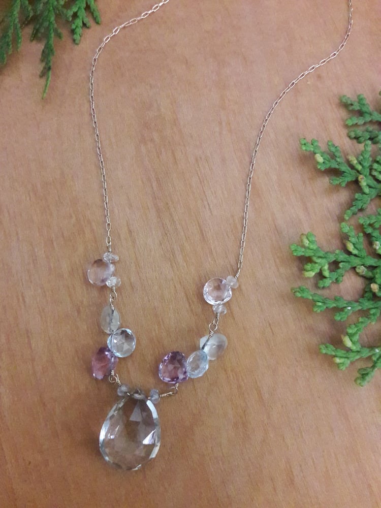 Image of 7JC Dainty Gold Necklace with colorful stones 