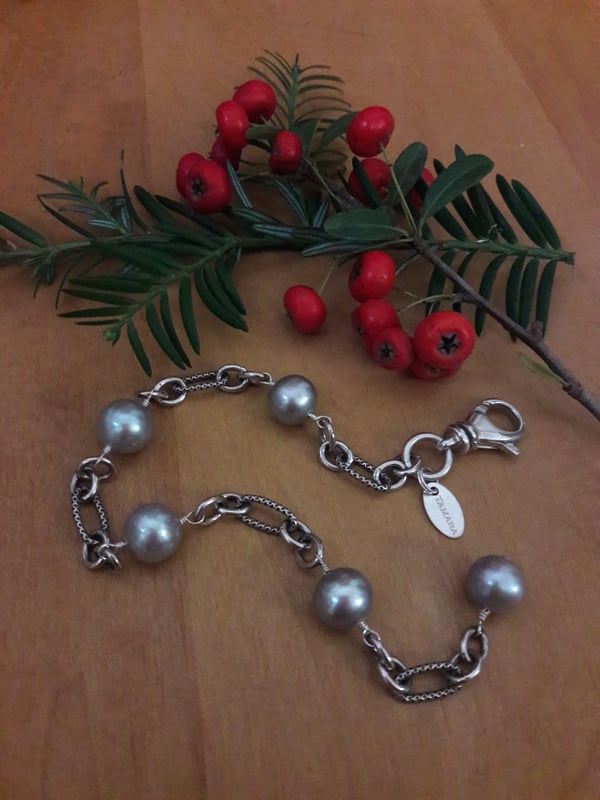 Image of Sterling Chain Bracelet with Gray Pearls 1YE