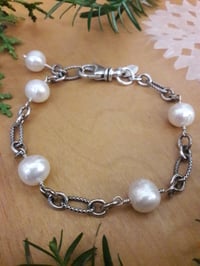 Image 2 of Sterling Chain Bracelet with White Pearls 1YB