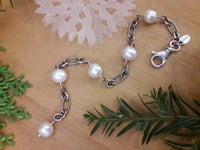 Image 3 of Sterling Chain Bracelet with White Pearls 1YB