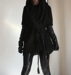 Image of SAMPLE SALE -  HEAVY COTTON AND FAUXLEATHER VEILED CARDIGAN (Size XS-S)