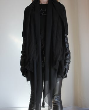 Image of SAMPLE SALE -  HEAVY COTTON AND FAUXLEATHER VEILED CARDIGAN (Size XS-S)