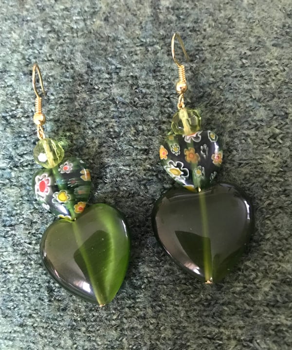 Image of Millefiori glass heart earrings 