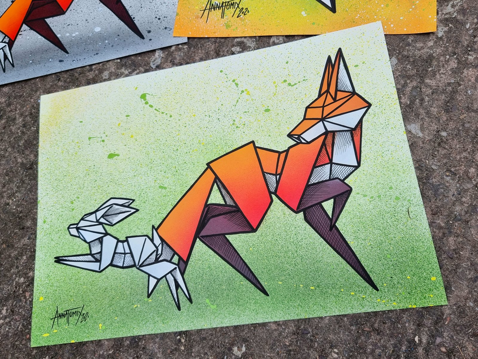 Fox & Hare hand painted poster #2 / ANNATOMIX