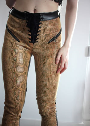 Image of SAMPLE SALE - THE PILGRIM GOLD SNAKE PRINT AND LEATHER PANTS (Size S)