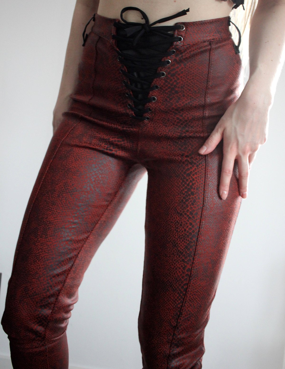 Image of SAMPLE SALE - RUSTY SNAKE PRINT LACE UP PANTS (Size S/M)