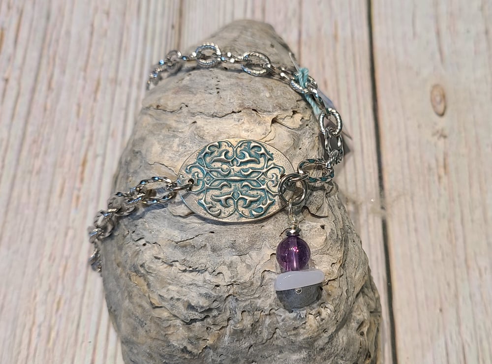 Image of Handmade Adjustable Sterling Silver Bracelet w/ Larimar-Purple Phantom #EB-366