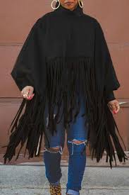 Image 5 of Faux Seude Cloak with Fringes.