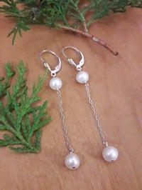 Image 3 of White Pearl Earrings with Sterling Chain 5EH