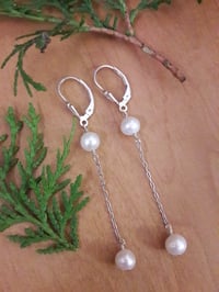Image 4 of White Pearl Earrings with Sterling Chain 5EH