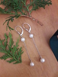 Image 2 of White Pearl Earrings with Sterling Chain 5EH