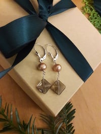 Image 1 of Taupe Pearl and Smoky Topaz Earrings 5EF