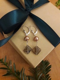Image 2 of Taupe Pearl and Smoky Topaz Earrings 5EF