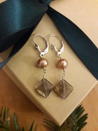Image 3 of Taupe Pearl and Smoky Topaz Earrings 5EF