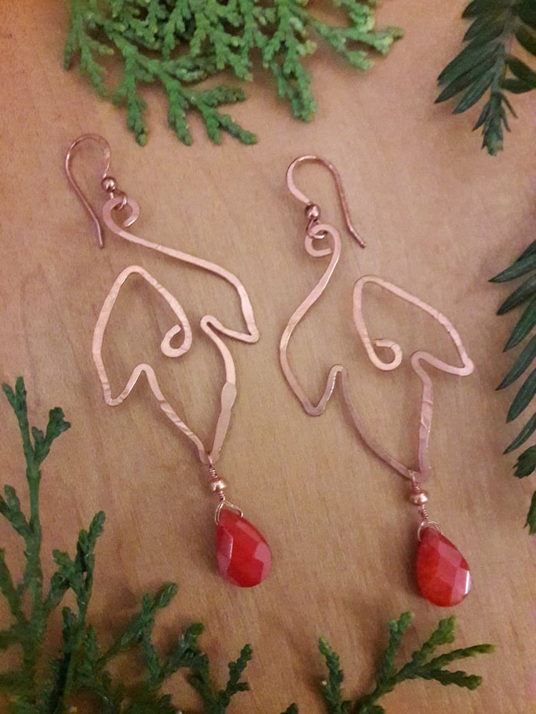 Image of Copper Leaf Earrings with Coral Drop 5TY