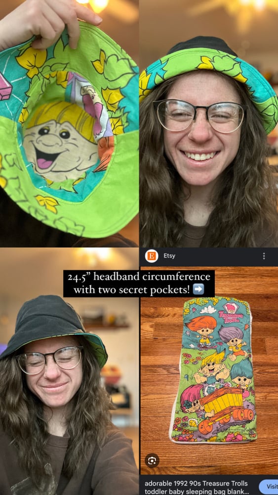 Treasure Trolls Hidden Secret Pocket Black and Green Bucket Hat