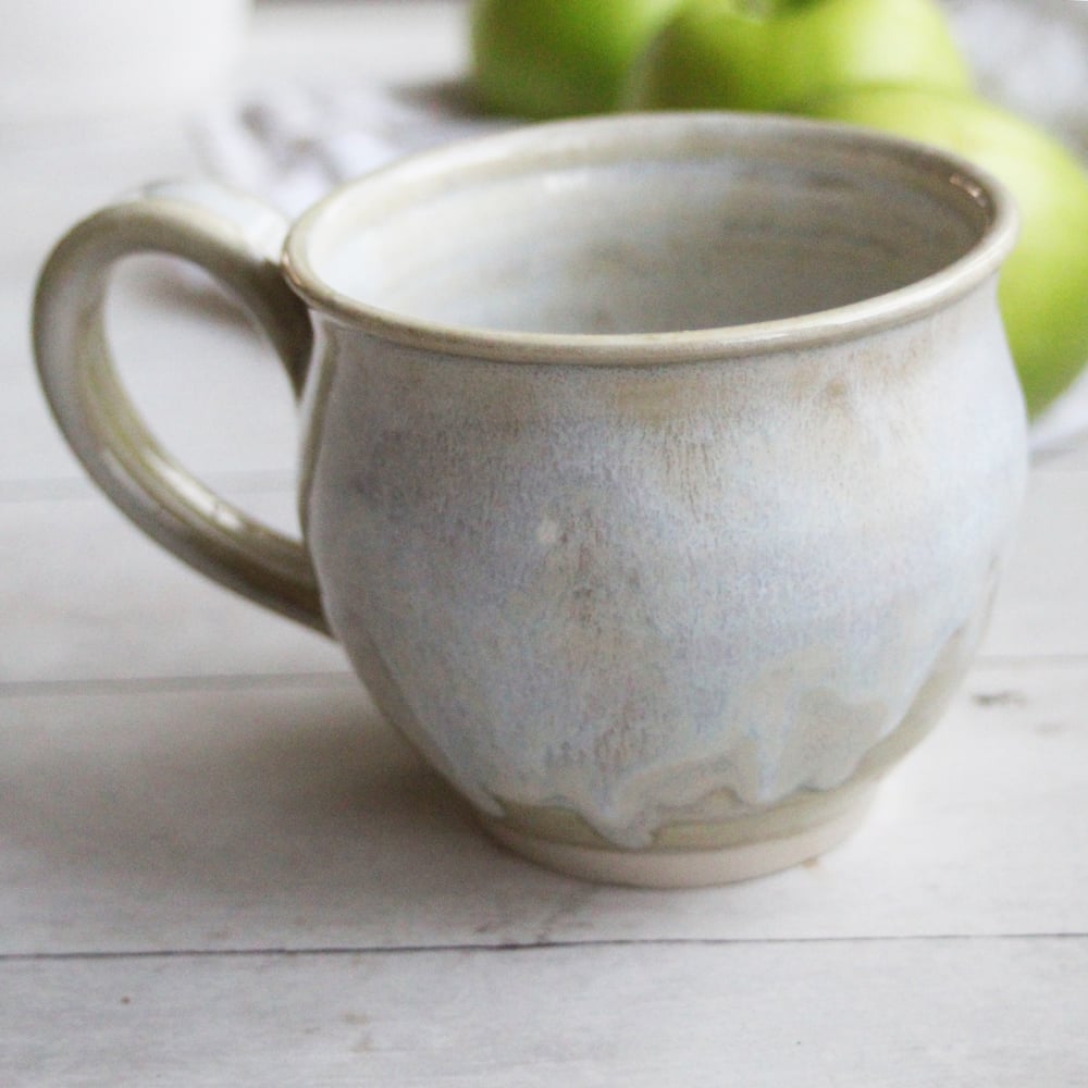 Image of Handmade Ceramic Mug in Soft Sage and White Glazes, Stoneware Pottery Coffee Cup, Made in USA