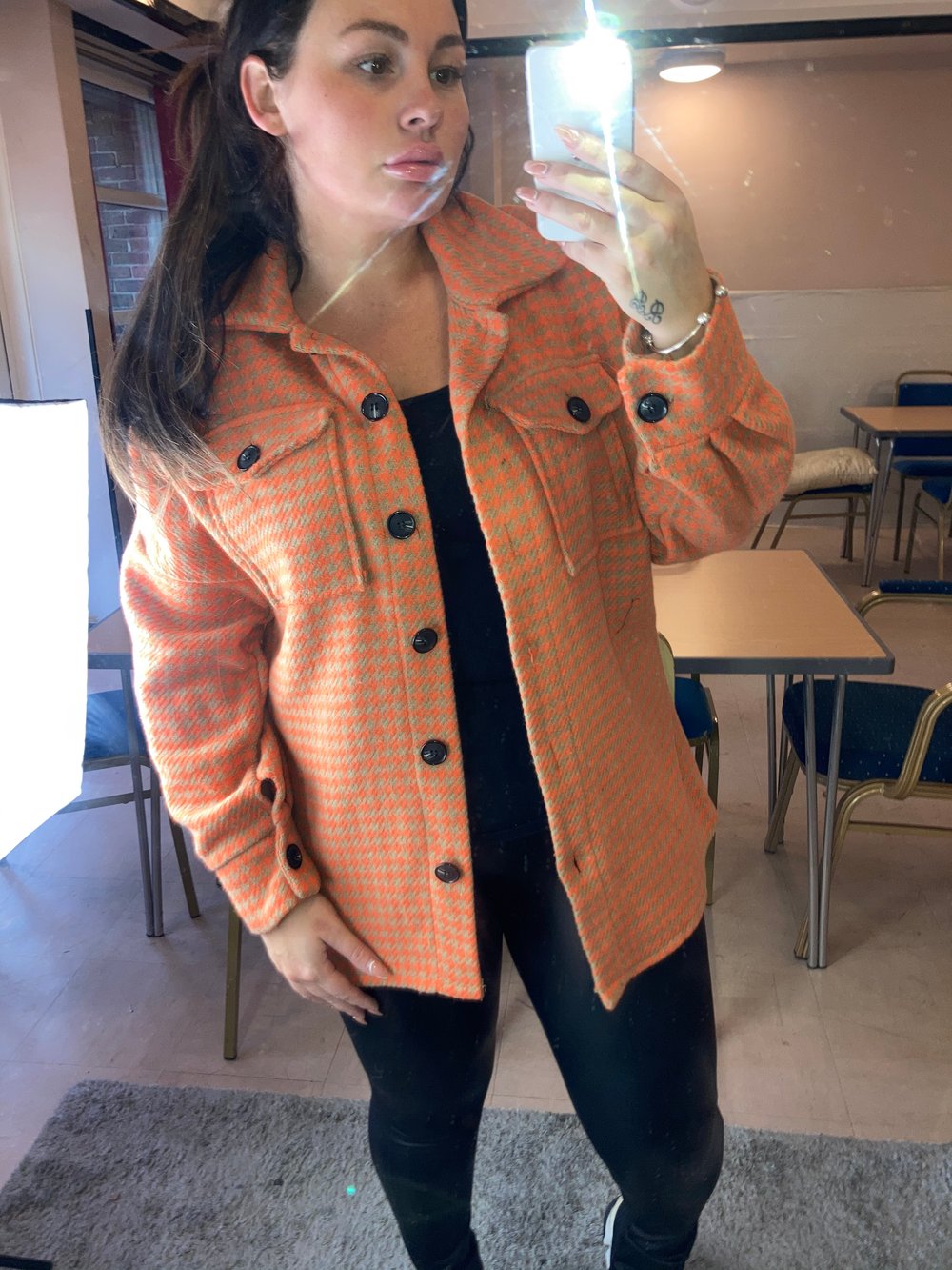 Image of Orange check shacket 