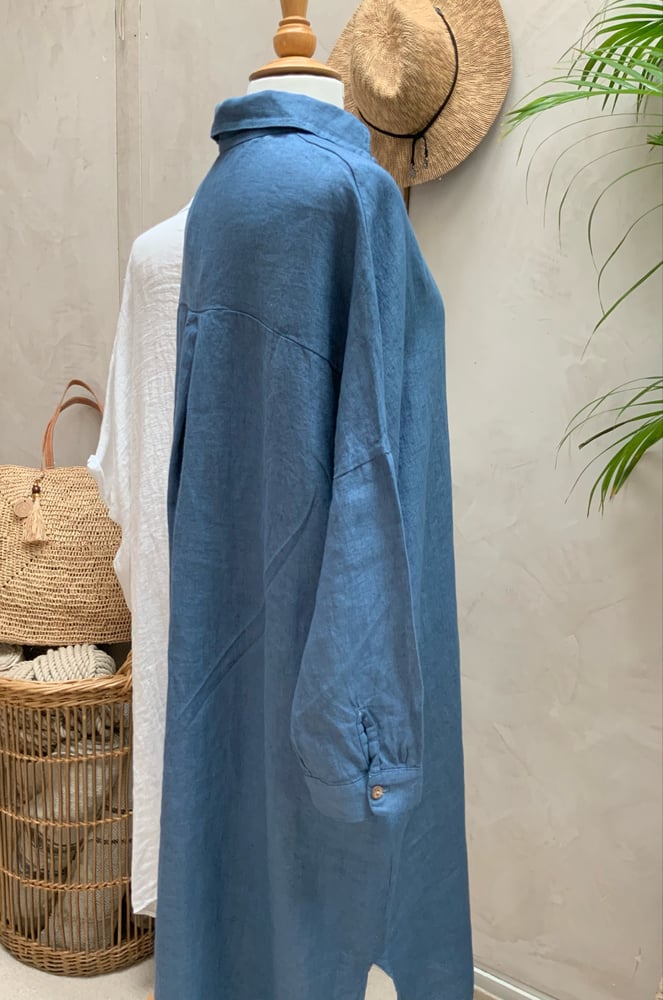 Image of Robe chemisier en lin HéRA Bleu Jean's