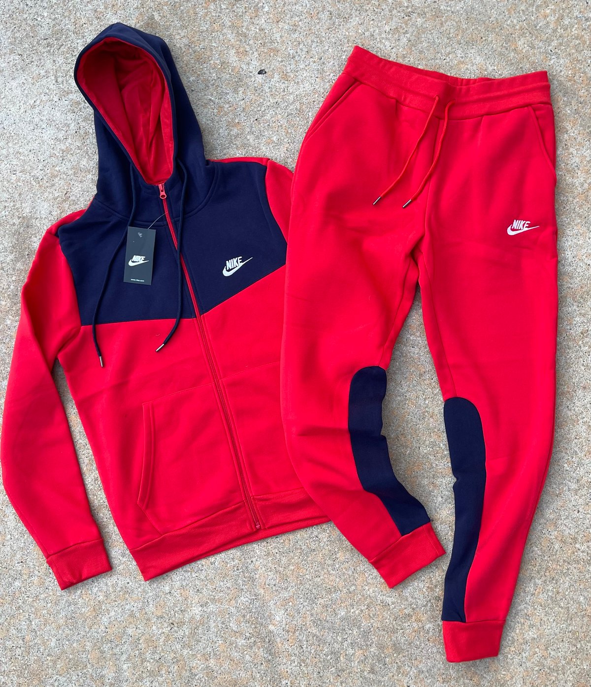 Men’s Navy/Red Split Zip Up Hoodie Sweatpants Set