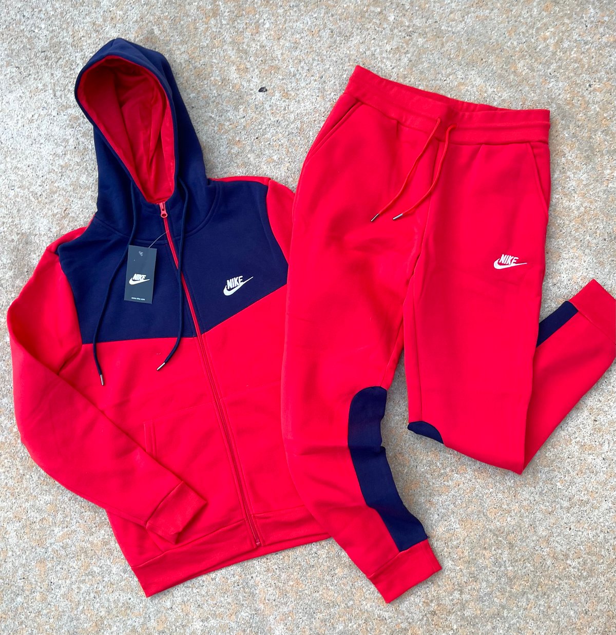 Men’s Navy/Red Split Zip Up Hoodie Sweatpants Set