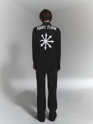Image of NIGHT FLOW - Chaos Symbol Oversized Shirt (Black)