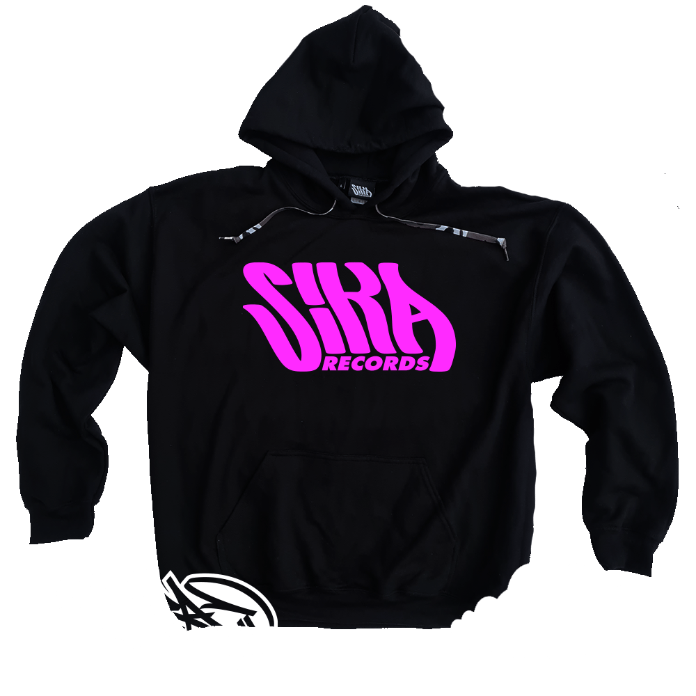 SIKA Records Black hooded sweater with White/Black/Pink print + camo draw string