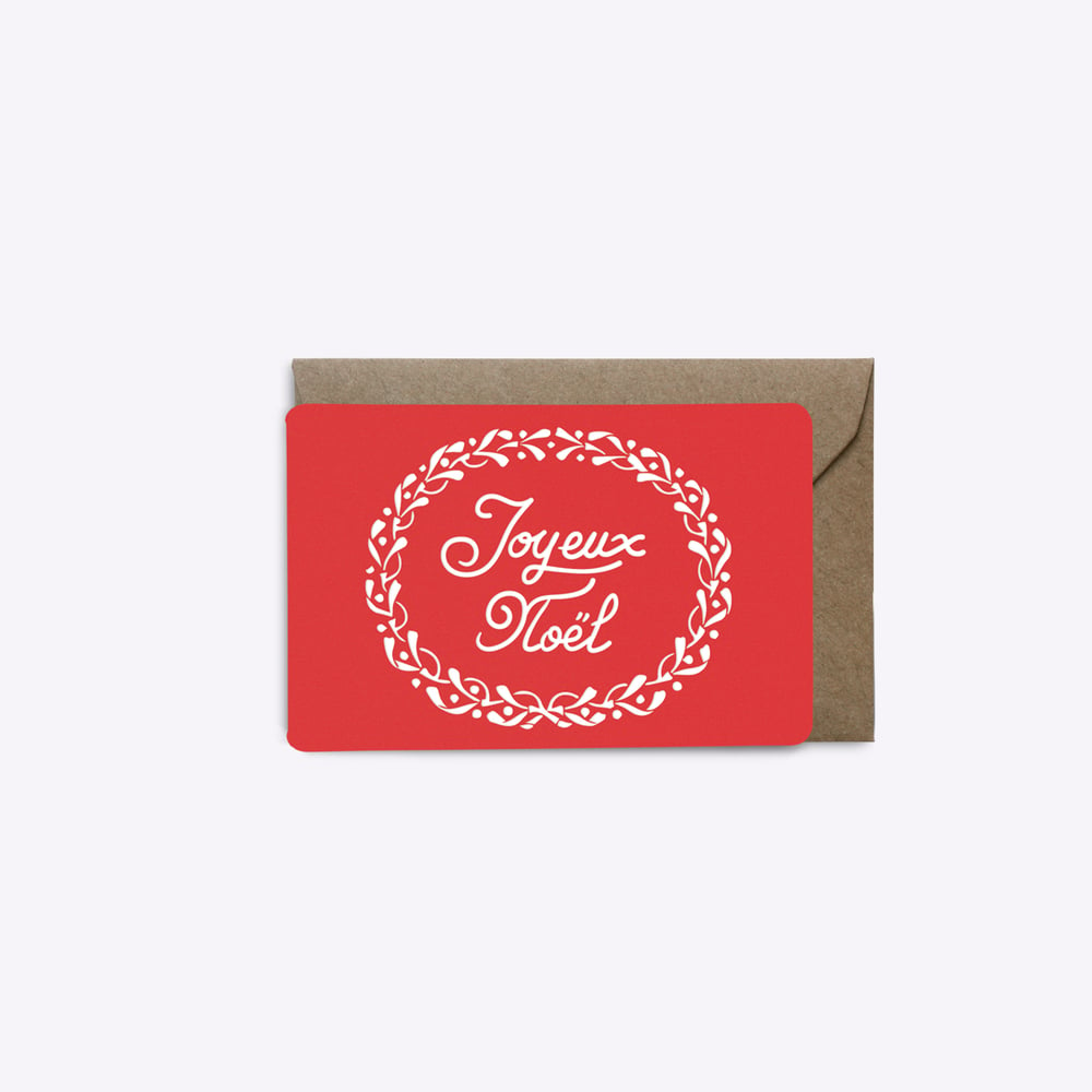 Image of MINI-CARTE COURONNE JOYEUX NOËL rouge