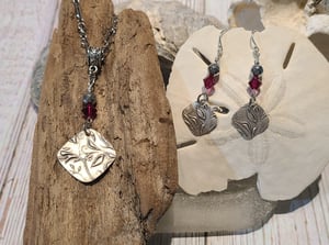Image of Fine Silver Necklace/Earrings Set from Recycled Silver-Garnet Crystals - Adj. #EB-370