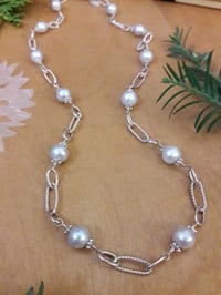 Image 2 of Silver Freshwater Pearl Necklace with Sterling Links 4LQ