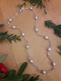 Image 4 of Silver Freshwater Pearl Necklace with Sterling Links 4LQ