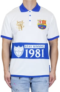 Image 1 of Stay Winning Cream/Royal Soccer Polo Tee