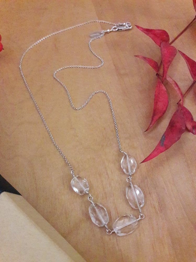 Image of Aquamarine ovals on fine sterling chain 4OG