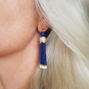 Lapis & Pearl Tassel Earrings 