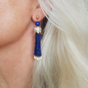 Lapis & Pearl Tassel Earrings 