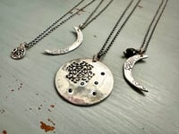 Image 10 of sterling silver moon pendant with brave inscription and green tourmaline