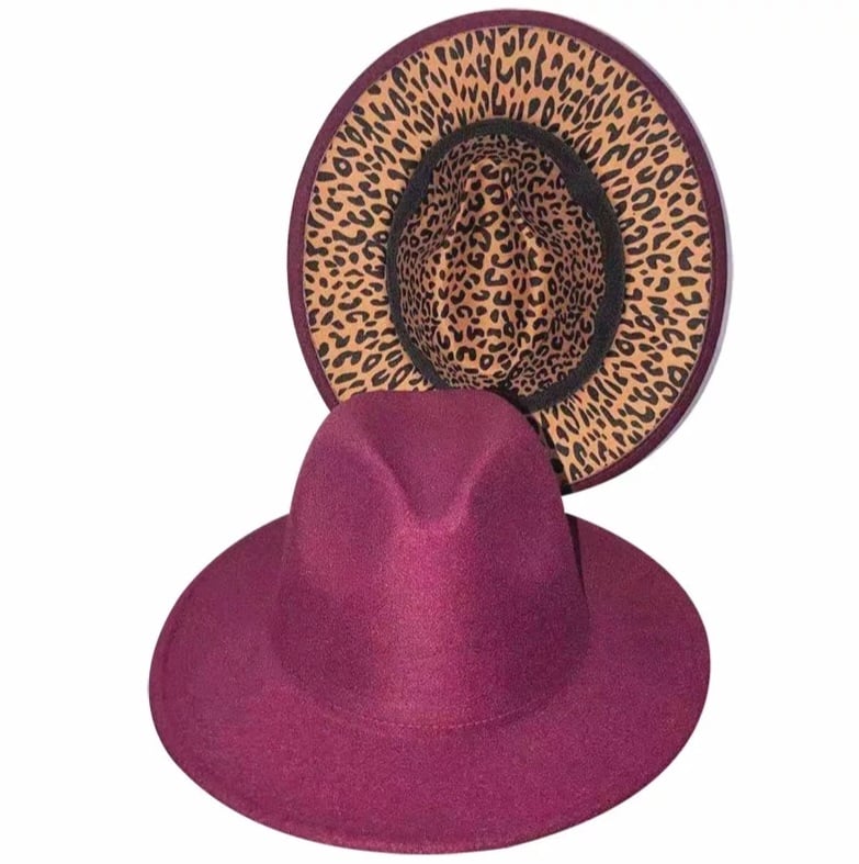 Burgundy \u0026 Cheetah Print Fedora Hat 