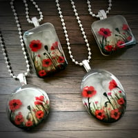 Image 1 of Poppy Field Hand Painted Resin Pendant