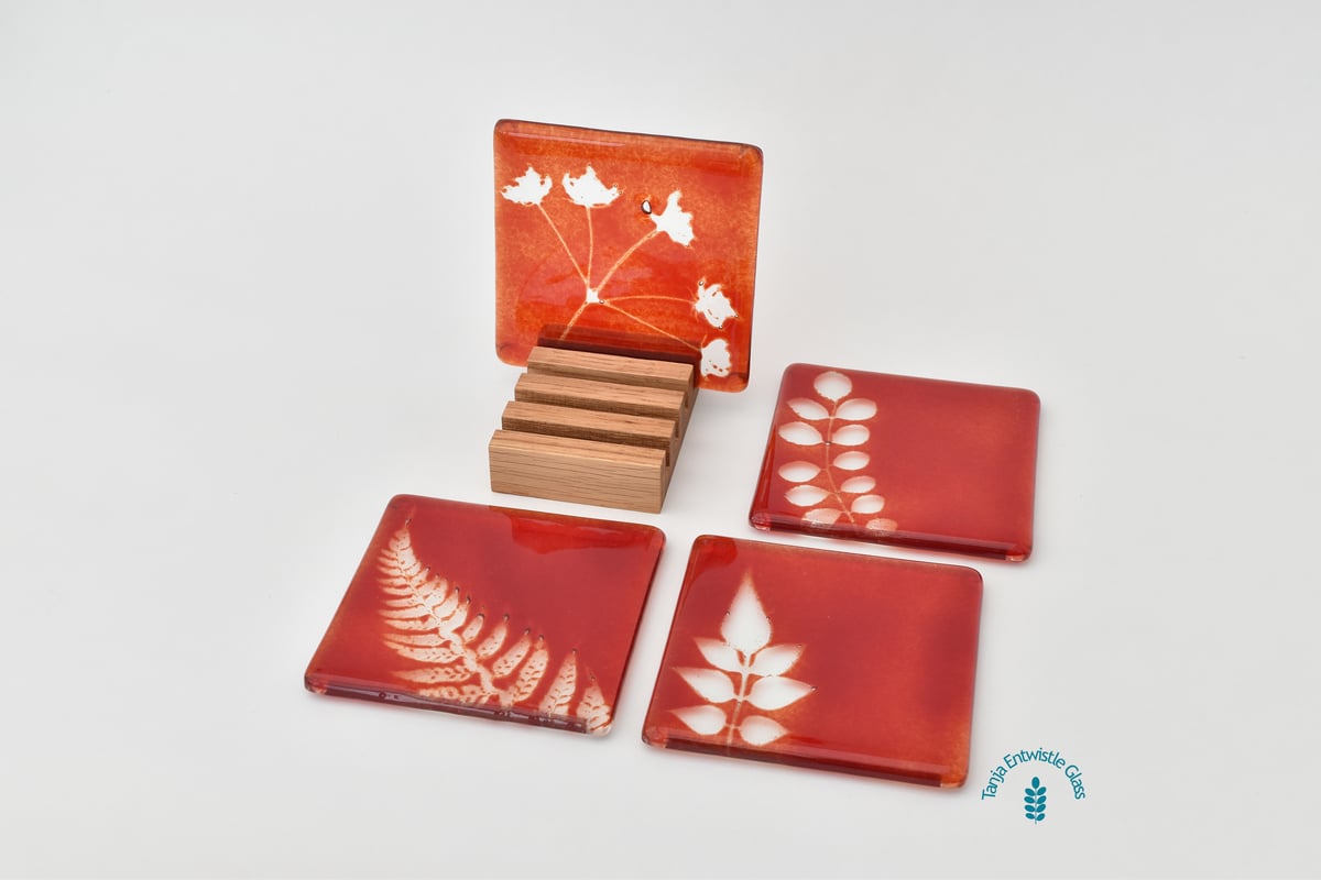 Image of Coasters - Cherry Red - Set of 4 - optional oak coaster stand
