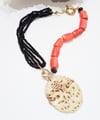Bamboo Coral and Black Crystal Necklace 