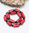 Red Bamboo Coral and Crystal Necklace 
