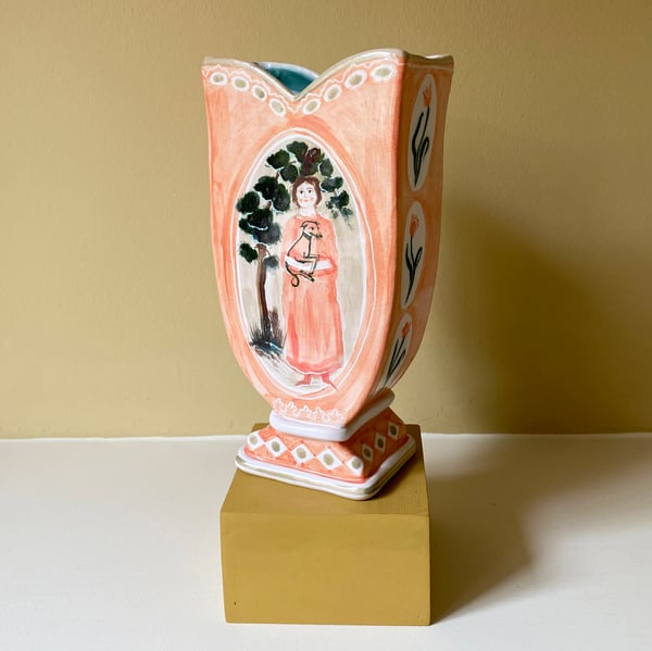 Image of A Woman with her Whippet - Romantic Vase