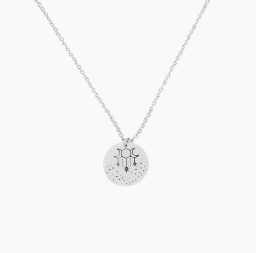 Image of Moon Phase Celestial Circular Pendant Necklace