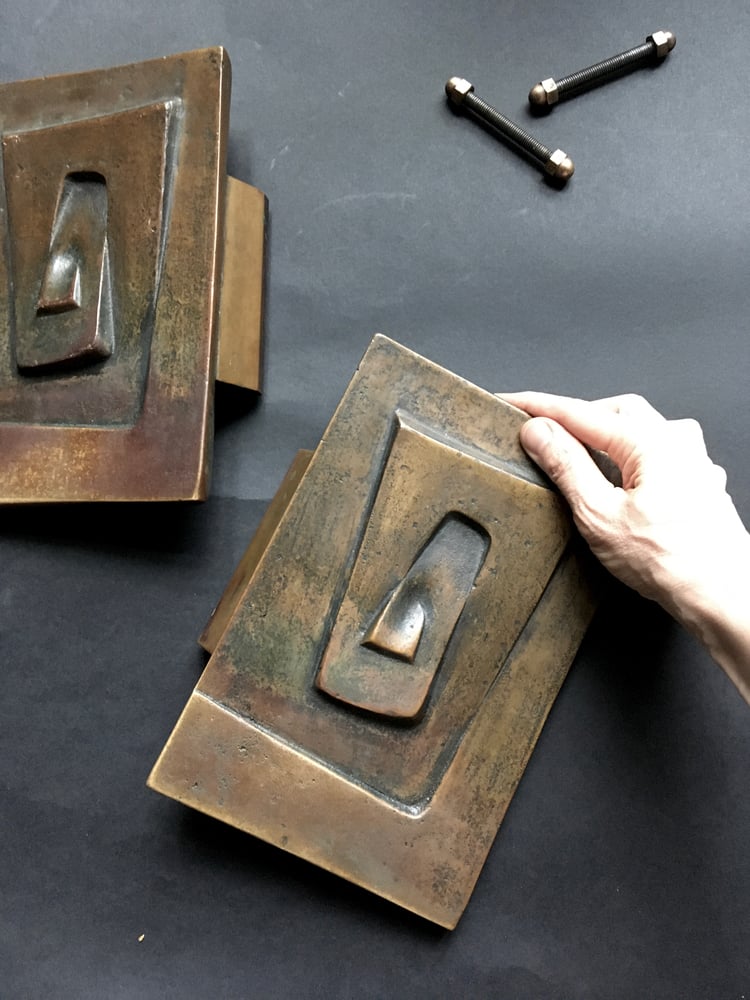 Image of Pair of Large Bronze Door Handles with Spiral Design