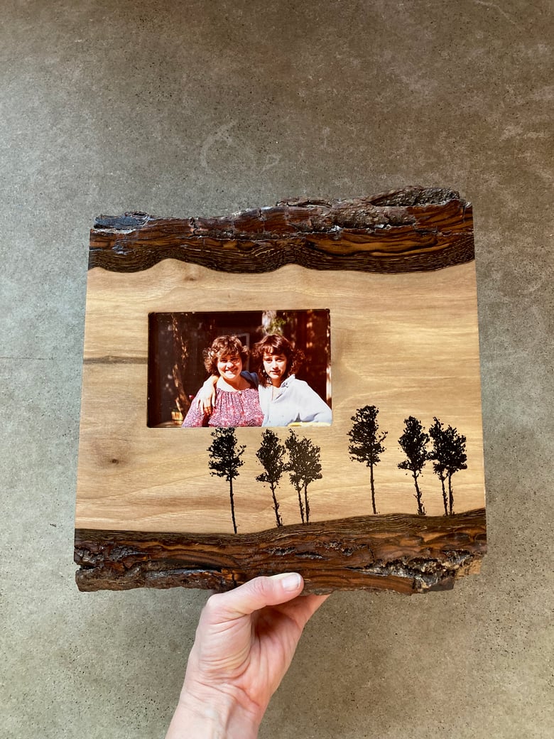 Image of Walnut Slab Frame with a Row of Trees